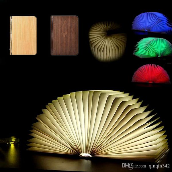 RGB DHL LED 3D Night Light Folding Book Light Desk Lamp USB Port Rechargeable Wooden Magnet Cover Home Table Desk Ceiling Decor Lamp