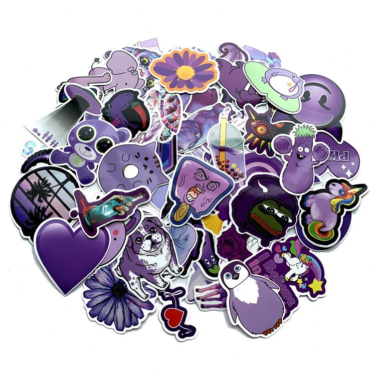 5 Sets=305PCS Purple Summer Small Fresh PVC Sticker Skateboard Notebook Car Sticker