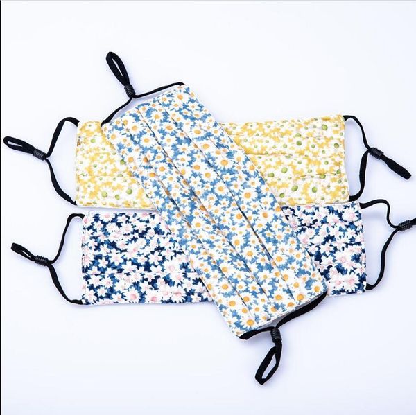 US Stock Women Floral Designer Mask Adult Face Masks 4-layer Earloop Reusable Washable Protective Dustproof Cotton Cloth Mouth Masks FY0039