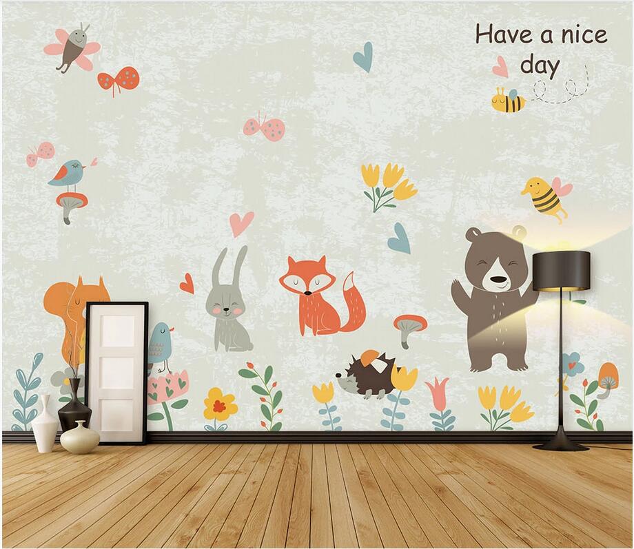 3d wallpaper stickers custom photo Nordic hand drawn jungle animal cartoon background wall 3d mural paper photo wallpaper 3d