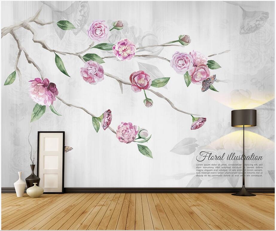 3d wallpaper stickers custom photo Nordic hand-painted watercolor flower branch sofa TV background wall 3d mural paper photo wallpaper 3d