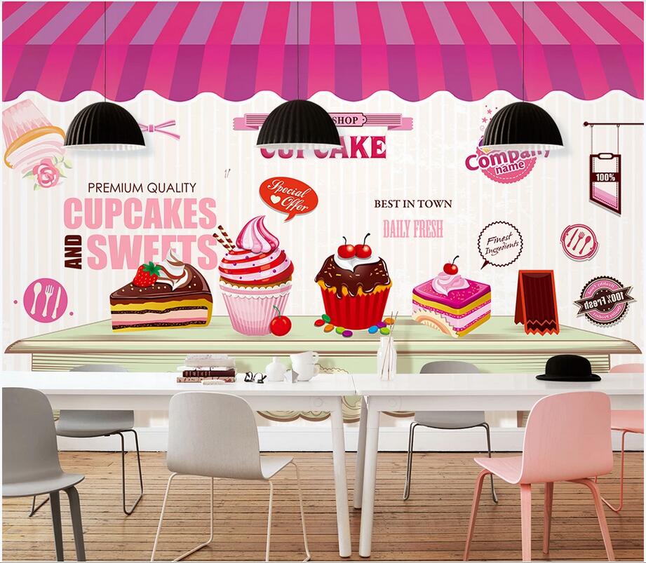 3d wallpaper stickers custom photo Hand painted afternoon tea ice cream cold drink shop background wall mural paper photo wallpaper 3d