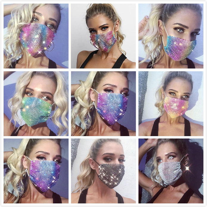 Bling Glitter Crystal Face Mask Fashion Diamond Mesh Masks Anti Dust Reusable Washed Designer Masks For Bar Party Masks 7 Style DHL