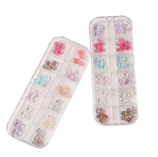 3D Cute Bear Resin Nail Charms Aurora Crystal Bears Rhinestones for Nails Art Decoration & DIY Crafting Design