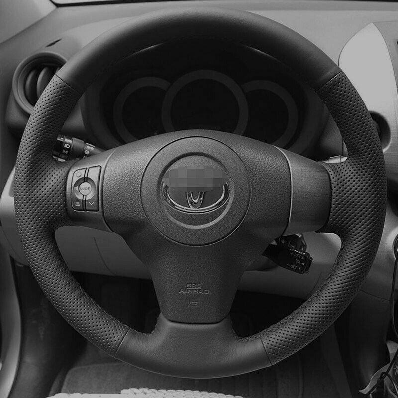 Car Hand-stitched Black Leather Steering Wheel Cover for Toyota Yaris Vios RAV4