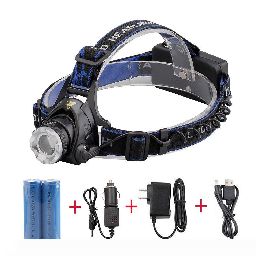 3800Lm T6 LED head lamp zoom HeadLamp Bike lights Rechargeable waterproof headlight+2*18650batteries+car charger+AC charger+USB head lamps