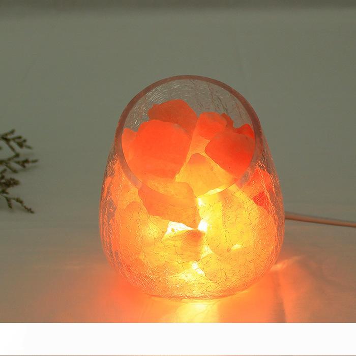 Himalayan Natural Crystal Salt table Lamp Mineral Rock Light dimmable Crackle glass egg ball lampshade Air Purification Therapy Mineral Rock