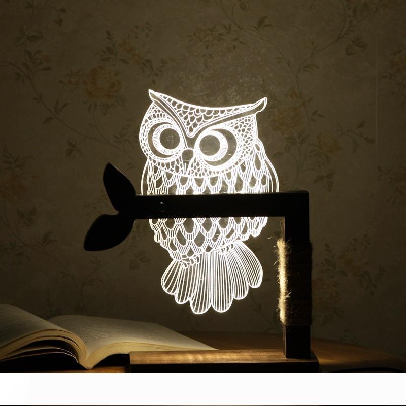 Home 3D Owl Shape LED Desk Table Light Lamp Night Light US Plug Indoor and Lighting
