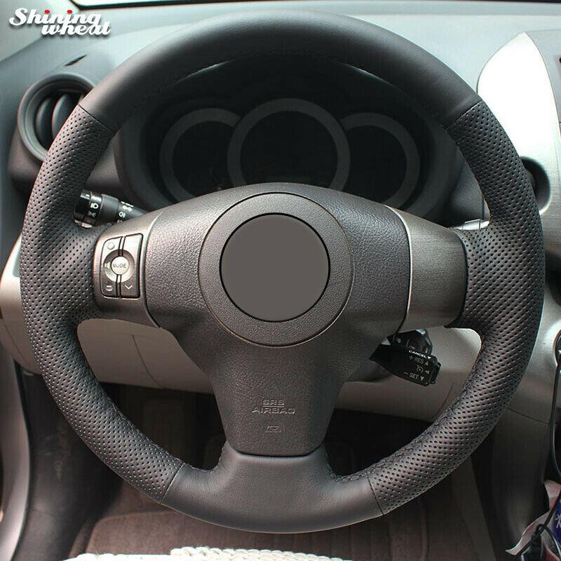 Black Genuine Leather Steering Wheel Cover for Toyota Yaris Vios RAV4 2006-2009