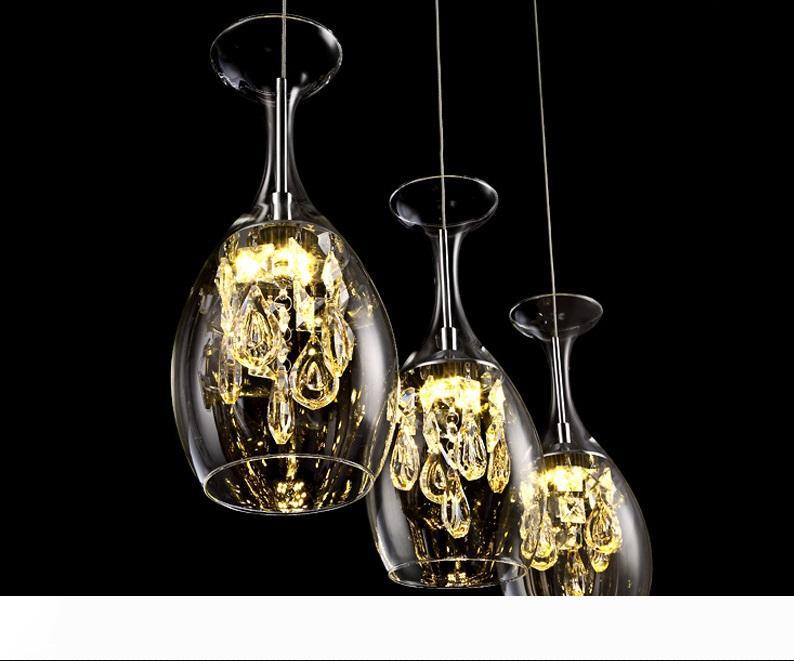 Modern Crystal Wine Glasses Bar Chandelier Ceiling Light Pendant Lamp LED Lighting Hanging Lamp LED Dining Room Living Room Lighting Fixture