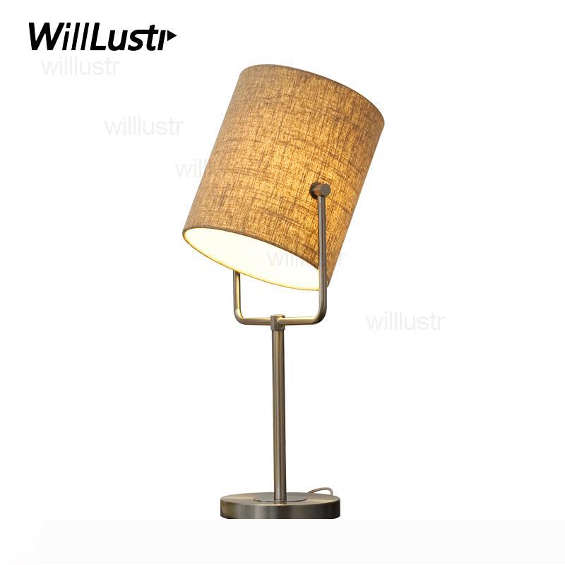 NEW modern fork table lamp flaxen fabric lampshade silver fixture stand desk reading light study room bedside bedroom lamp table light