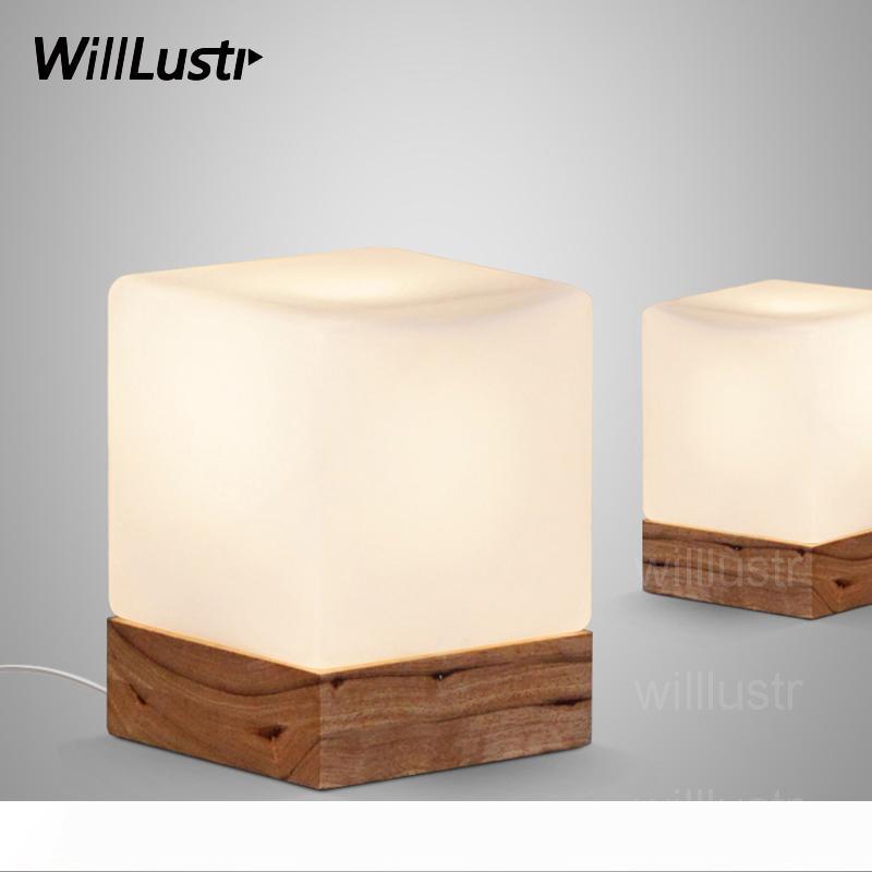 Willlustr Cubi Table Lamp cubic frosted glass shade oak wood base desk light modern nordic minimalism design lighting bedside hotel cafe