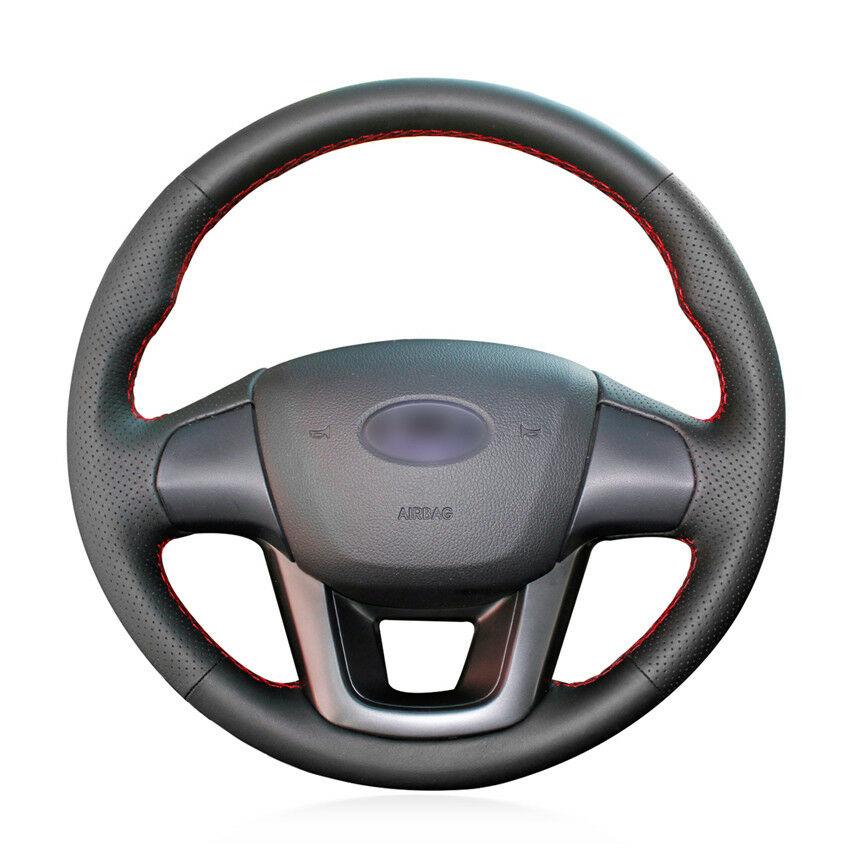 For Kia K2 Kia Rio 2011 hand-sewn steering wheel cover black artificial leather