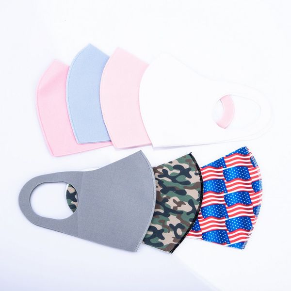 US Stock Adult Ice Silk Camo Flag Print Face Masks Fashion Designer Mask Reusable Washable Protective Dustproof Earloop Cloth Masks