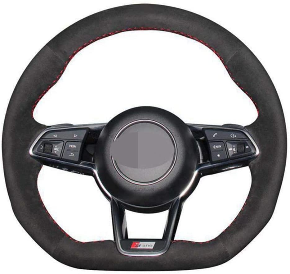 Car Steering Wheel Cover DIY Hand-Stitched Black Soft,for Audi TT RS 2016-2019 R8 (4S) TT (8S) 2014-2019 TTS 2014-2019