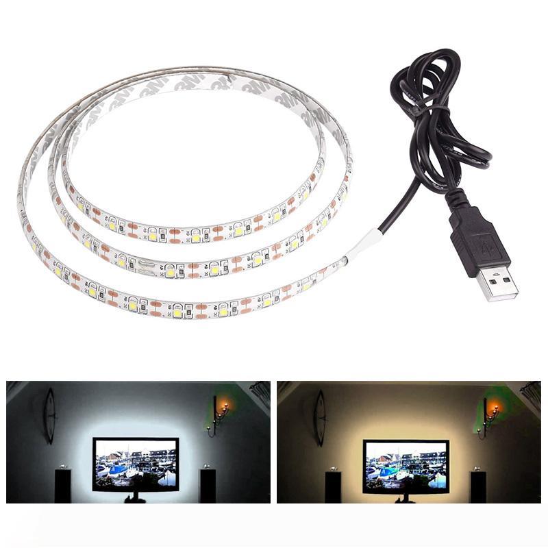 5V 50CM 1M 2M 3M 4M 5M USB Cable Power LED strip light lamp SMD 3528 Christmas desk Decor lamp tape For TV Background Lighting waterproof