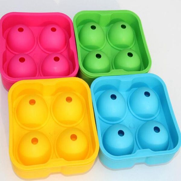 4 Hole Ice Cube Ball Drinking Wine Tray Round Maker Mold Sphere Mould Party Bar Silicone Ice Hockey Maker Bar Accessories KKA7746