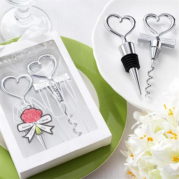 Heart Shape Wine Corkscrew Bottle Opener Stopper Sets Wedding Souvenirs Guests Gift Party Favor Wedding Giveaways Gift EEA196