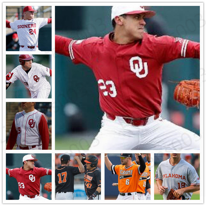 Custom Oklahoma Sooners Baseball Jerseys 2 Blake Brewster 5 Conor McKenna 7 Milan Walla 27 Vujovich OU men youth stitched Jersey