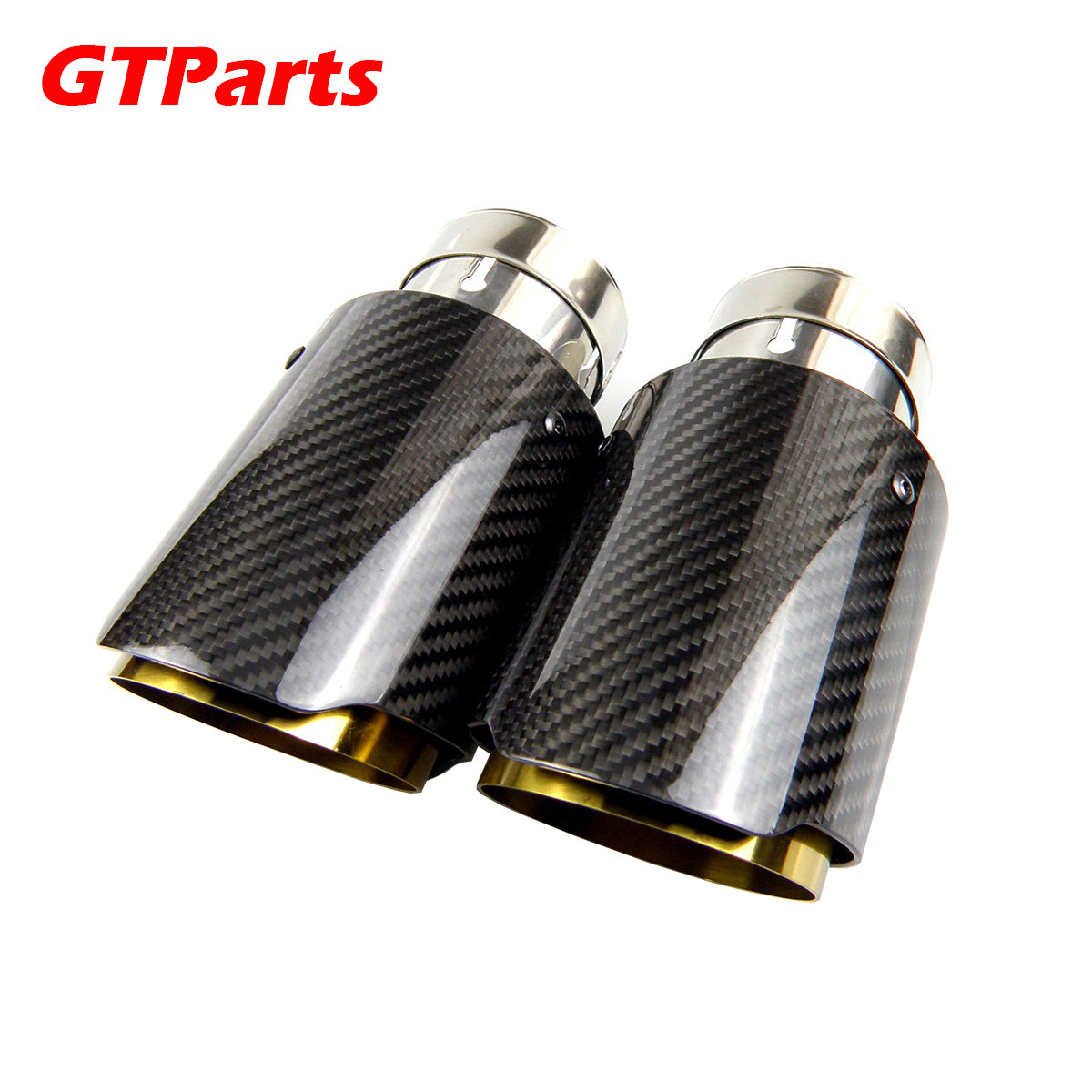 1PC Car Universal Golden Inner Pipe Glossy Black Carbon Fiber Exhaust Muffler Tip Exhaust Tail Tip Tail Pipe Trim without logo