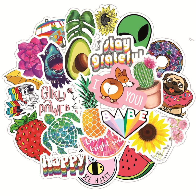 2Sets=100PCS VSCO Cartoon Fresh PVC Waterproof Stickers Trolley Case Notebook Stickers