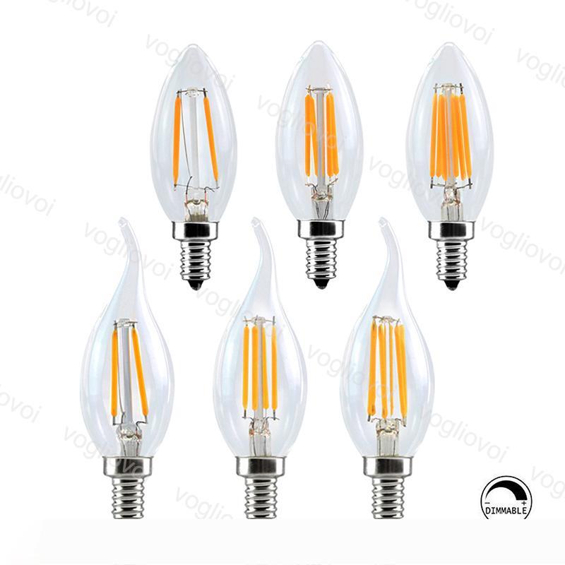 LED Bulbs Filament Dimmable C35 Candle Bulb 2W 4W 6W E14 Bulbs Light 220V Clear Glass For Crystal Chandeliers Pendant Floor Lights EUB