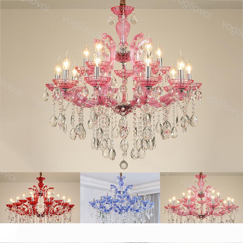 Crystal Chandelier K9 Pink Blue Red Crystal E14 Candles Indoor LED Pendant Hanging Light Lamp Home Lighting Fixture 110V 220V DHL