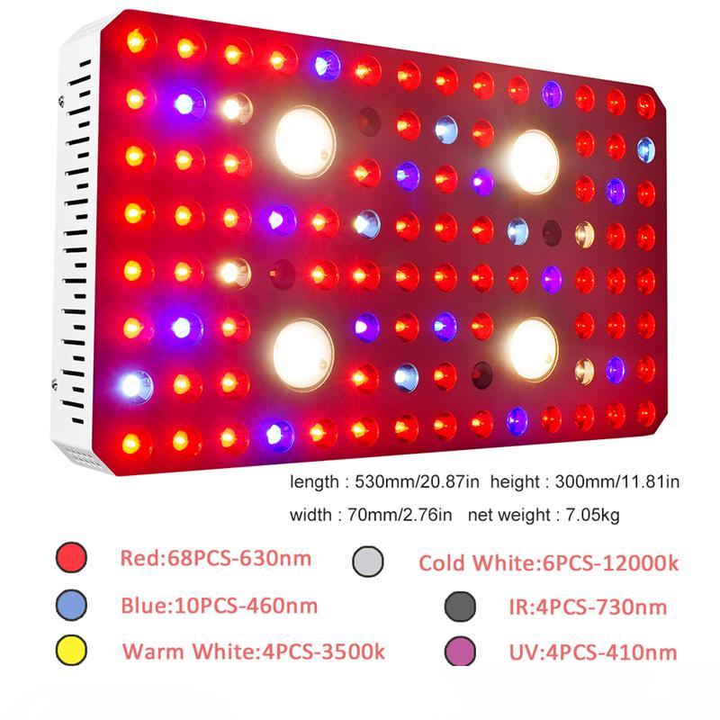 2020 New waterproof design 2000w COB full spectrum dual chip light source UV IR plant growth lamp indoor greenhouse for medicinal plants