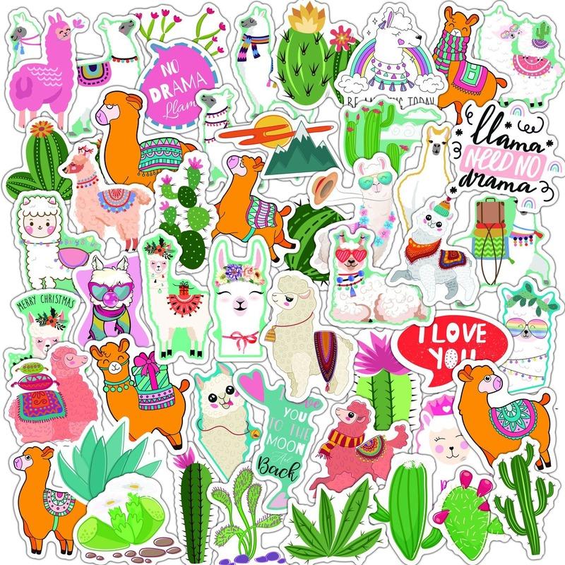 5 Sets=250PCS Cute Alpaca Cactus Sticker Pvc Waterproof Notebook Motorcycle Car Scooter