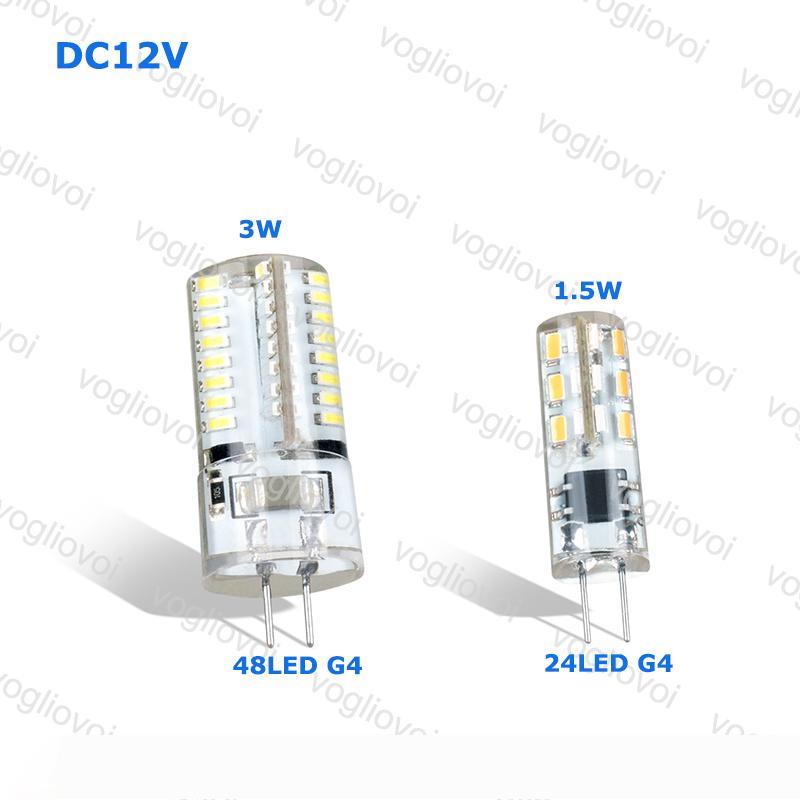 LED Bulbs G4 SMD3014 1.5W 3W DC12V 24led 48led Warm White Corn Silicone Lamps For Crystal Chandelier Pendant Lamps Spotlight Bulbs EUB