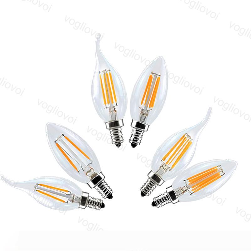 LED Bulbs C35 No Dimmable Filament 2W 4W 6W E14 E27 Edison Retro Energy Saving For Crystal Chandeliers Pendant Floor table Lights DHL