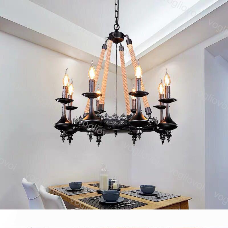 Pendant Lamps Vintage Industrial Wind Chandeliers Lamps E14 Candle 6Heads For Coffee Shop Bar Club Hotel Decoration Hemp Rope DHL