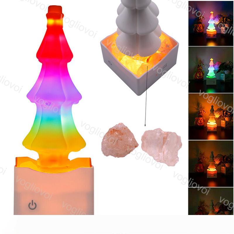 Night Light Christmas Tree Lamp Atmosphere USB Rechargeable Table Decoration Touch Switch Colorful LED Crystal Salt Home PC Durable DHL