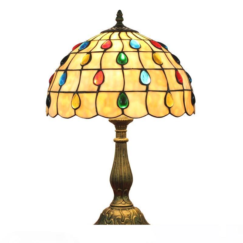 European bar restaurant bead lamp table lamp bedroom bedside online switch desk lights Retro Tiffany stained glass table lamps DS052