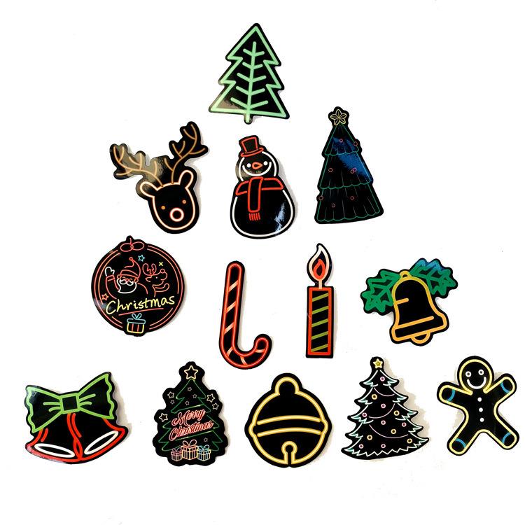 5 Sets = 250PCS Neon Lights Colorful Christmas Deer Stickers Decoration Electric Car Refrigerator Notebook Personality Waterproof Stickers