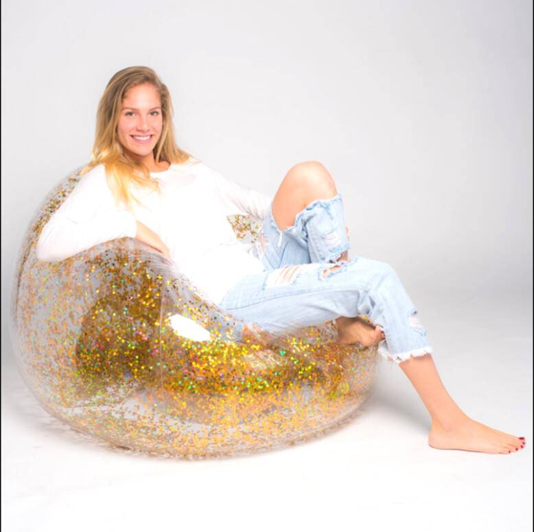 Sequin inflatable lazy sofa Living Room Furniture pink water chair lunch break deck stool