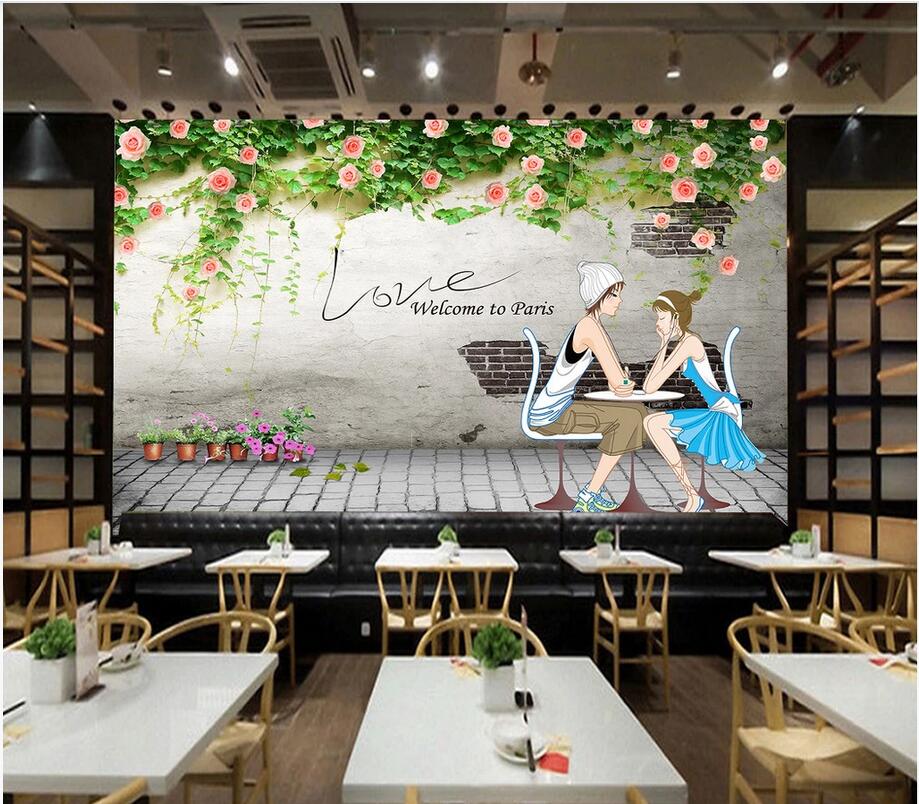 Custom photo wallpaper mural 3d wall paper Romantic couple cafe rose flower tooling restaurant restaurant background wall 3d photo wallpaper