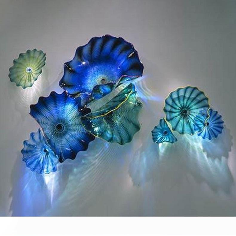 Blue Shade Wall Art Plates Handmade Blown Glass Wall lamps American Customized Blown Murano Glass Wall Lamps for Home Decor Free Shipping