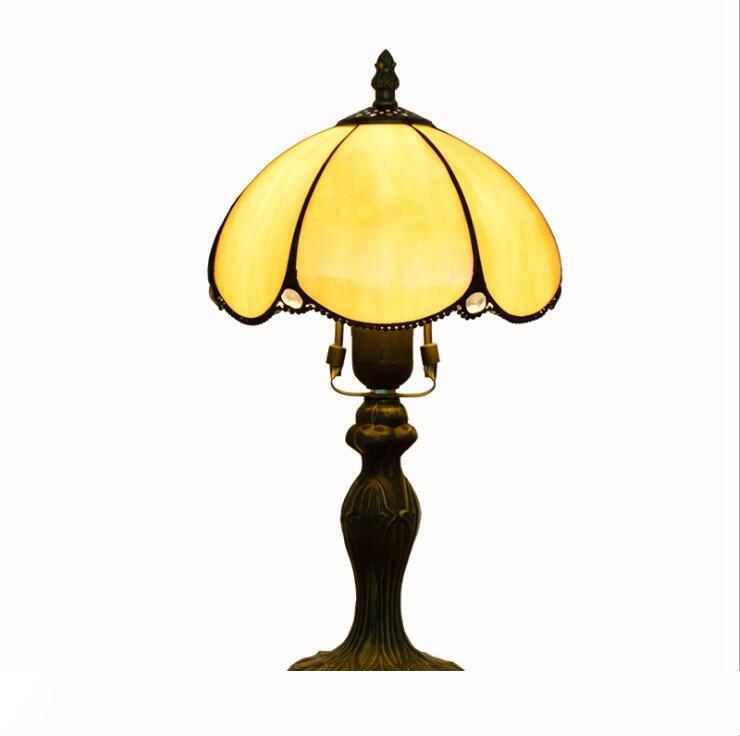 20CM Tiffany Table Lamp American Simple Bedroom Bedside Light Retro Creative E27 Resin Base Desk Lamp