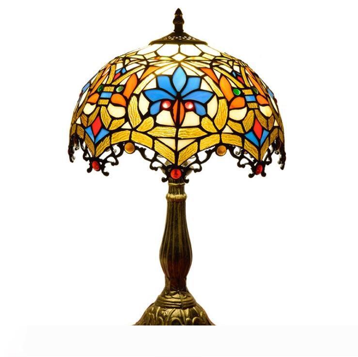 Tiffany Table Desk Lamp Stained Glass European Classic Resin Light For Living Room Baroque Flower E27
