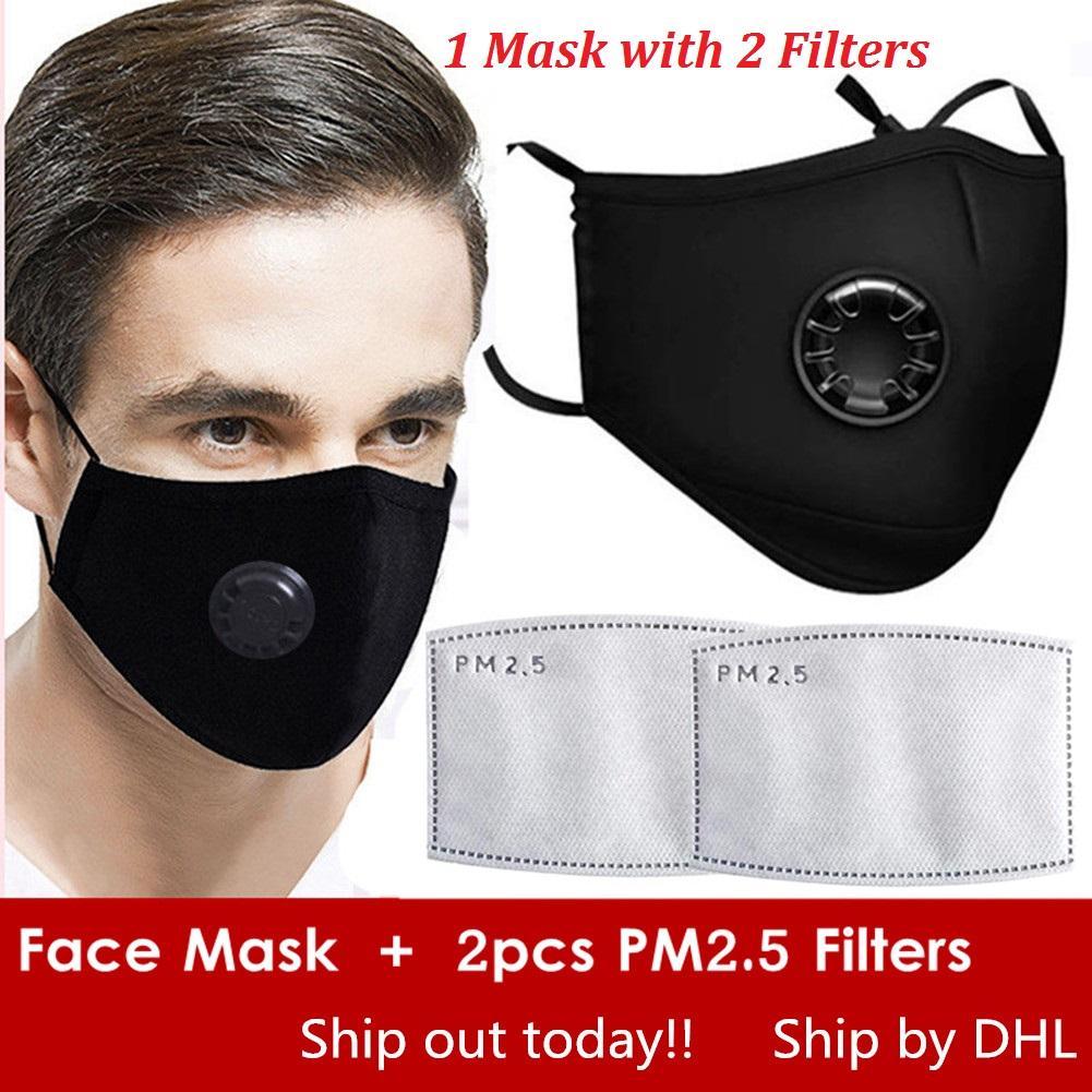 Free DHL Reused Face Masks Anti-Dust, Smoke, Outdoor, Indoor Adjustable & Reusable Protection with 1 PM2.5 Filters Mouth Mask for Women Man