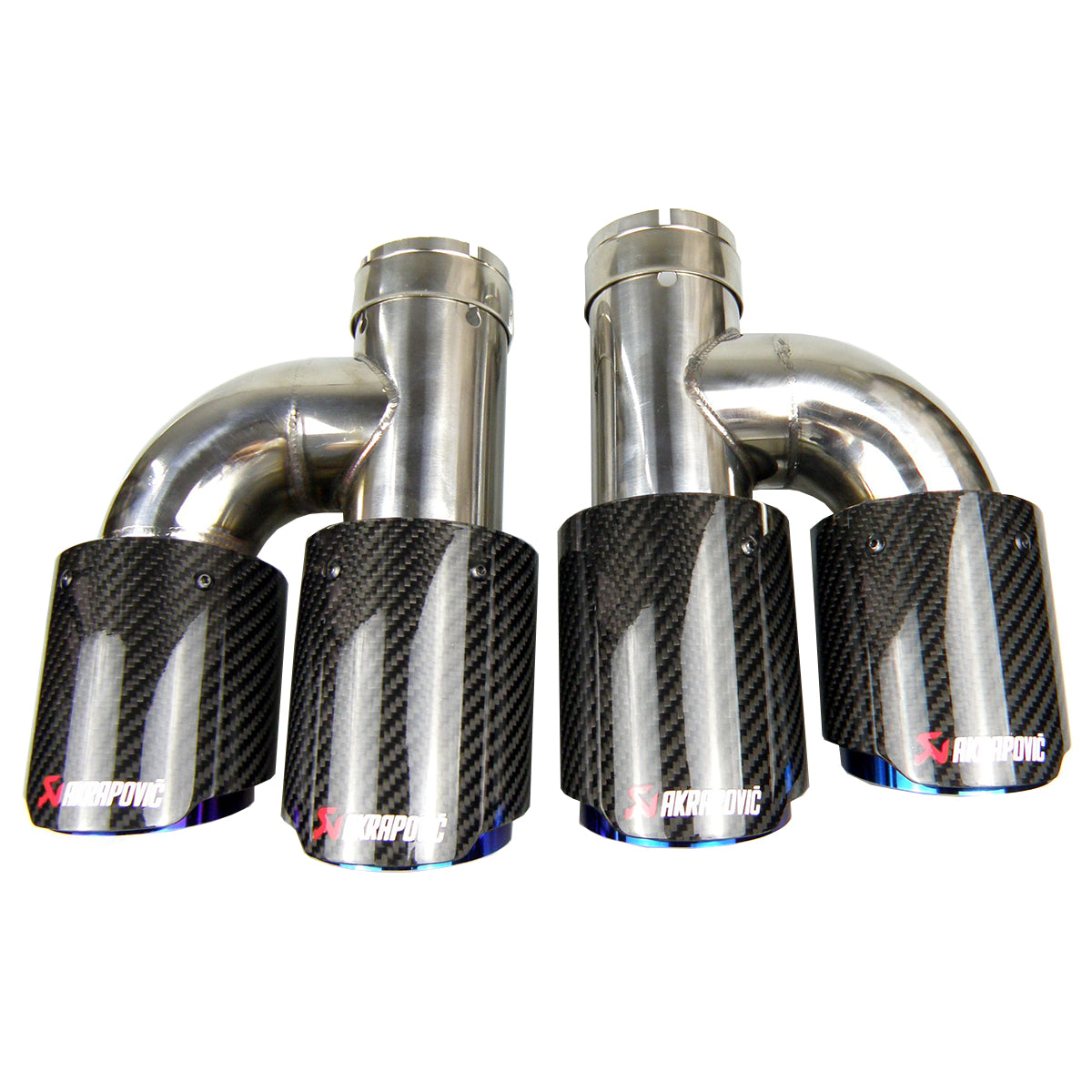 GTPARTS universal Dual Carbon Fiber burnt Blue Stainless Steel Universal Auto Akrapovic Exhaust Tip Double End Pipe