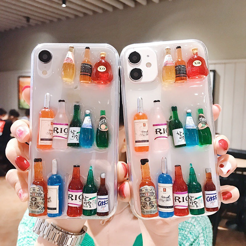 New lovely creative wine bottle tpu pc transparent phone case for iphone 11 pro X XS max XR 6 7 8 plus