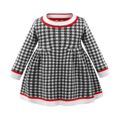 Girls Designer Dress Children Autumn Winter Dresses Kids Sweater Knitted Skirts 2020 New Sweet Princess Dress Girls Long Sleeve Plaid Cloth