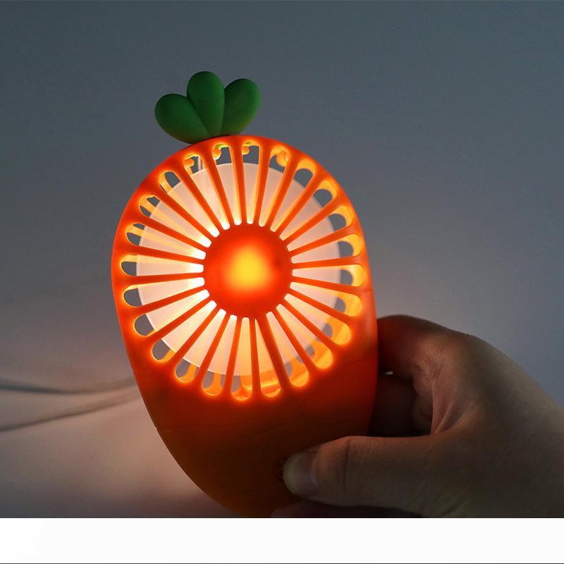 Ultra-thin carrot charging fan Mini Battery Handheld Fan Gadgets Mini Flexible LED Cooler Desktop Cooling Gift Fan With LED light