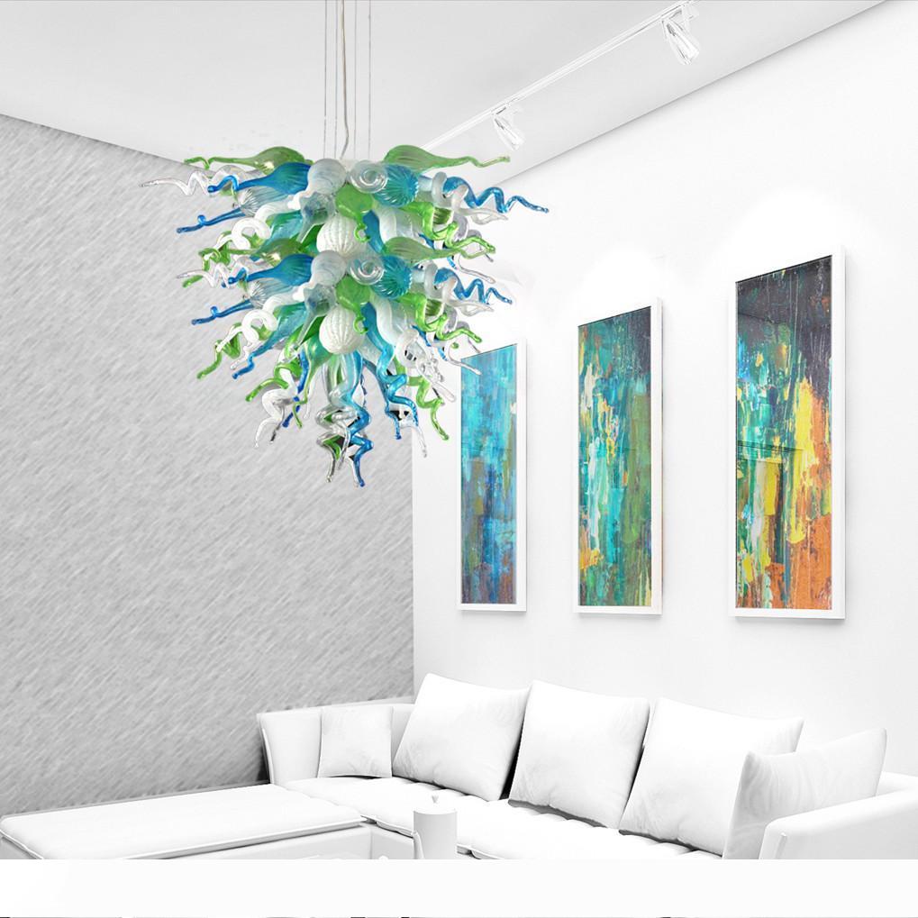 Popular Rustic Pendant Lamps Blown Glass LED Bulbs Chandelier Lighting Turquoise Green White Living Room Chandeliers for Sale