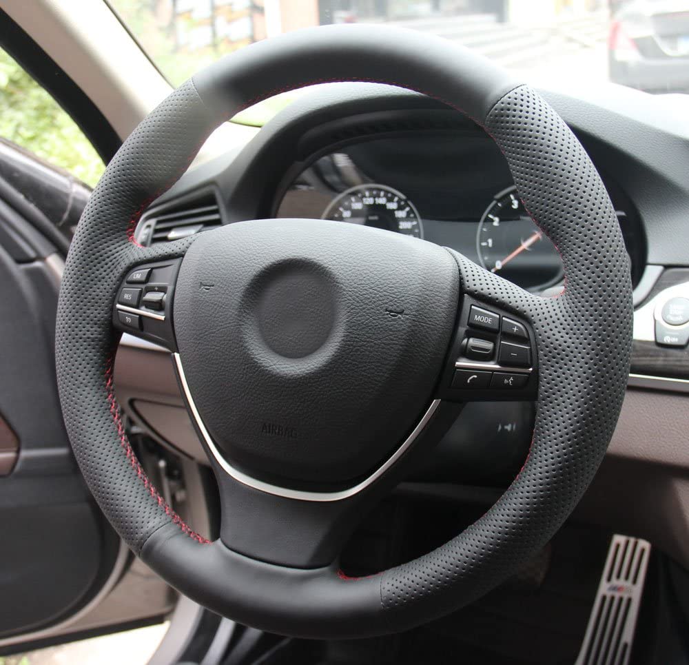 Black Genuine Leather Stitch Steering Wheel Cover 2011-2016 for BMW 5 Series 525i 550i 528i 535i Sedan 5GT Interior Accessories