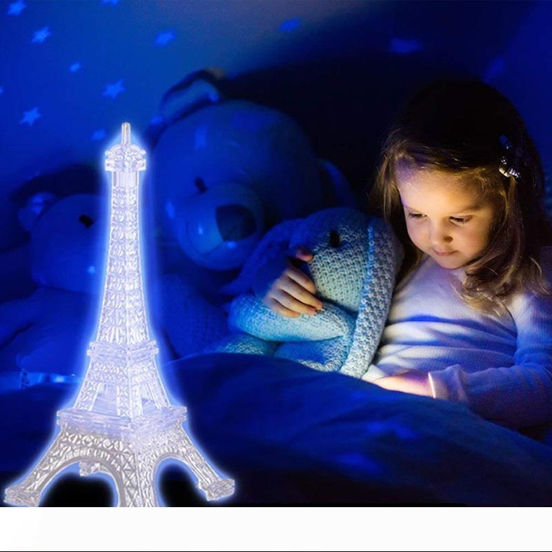 BRELONG Eiffel Tower Night Lights Acrylic Multicolor Illuminated Desk Night Lights Children Christmas Gifts Holiday Bedroom Decoration Light