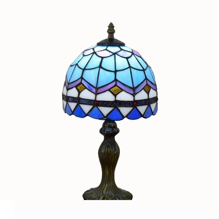 Stained Glass Tiffany Table Lamps Mediterranean Modern Blue Simple Decorative Lamp for Living Room Bedroom Desk Light Fixture