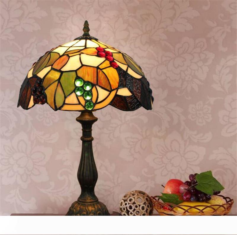 Grape decoration table lamps retro pastoral style Tiffany stained glass desk lamp bar restaurant table light TF057